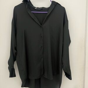 Zara Black Satin Button-Up Blouse